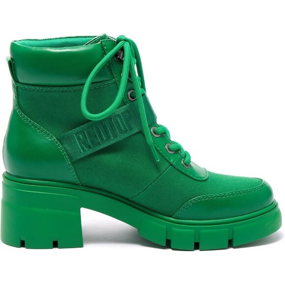 Women's Green Combat Boots Chunky Lug Sole Ankle Boots Lace Up Buckle Casual - Picture 4 of 6